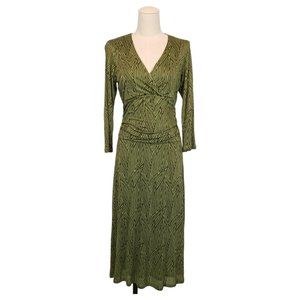 Boden Jersey 3/4 Sleeve Midi Dress Green & Brown UK size 10 (US size 6/8)
